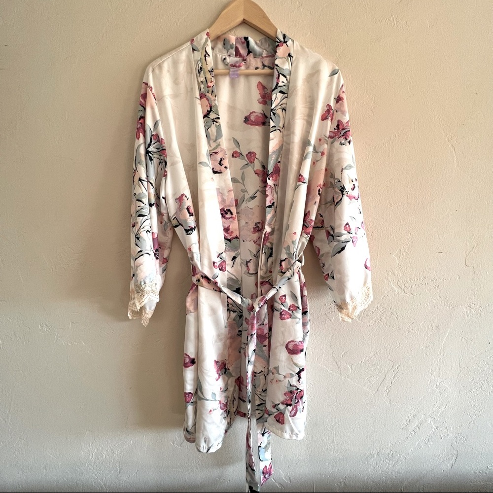Satin floral wrap robe